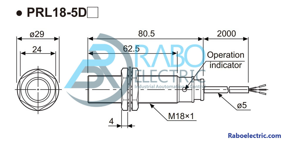  ابعاد سنسور PRL18-5DP2  آتونیکس